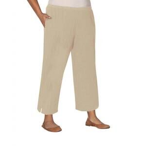 NEW ON THE PLUS SIDE linen pull on wide leg flood pants - plus in khaki